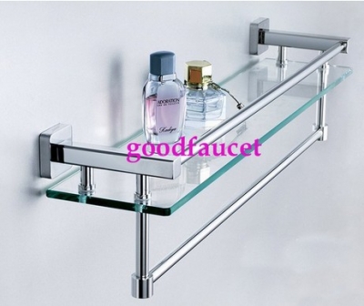 wholesale and retail NEW Chrome Bathroom Shelves Shower Caddy Cosmetic Glass Shelf + Brass Base Storage Holders