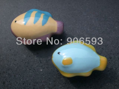 24pcs lot free shipping Porcelain blue fish cartoon cabinet knob\cartoon knob\porcelain knob\drawer knob