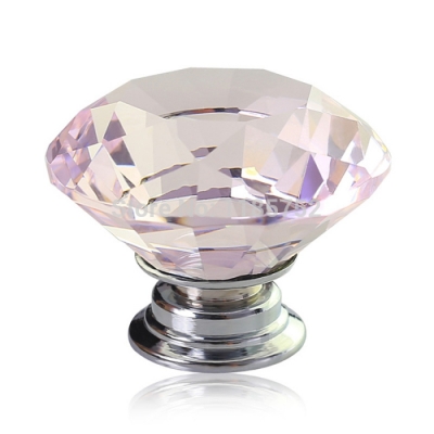 4PCS Pink Diamond Shaped Glass Crystal Cabinet Pull Drawer Handle Kitchen Door Knob Home Furniture Knob Diameter 40mm