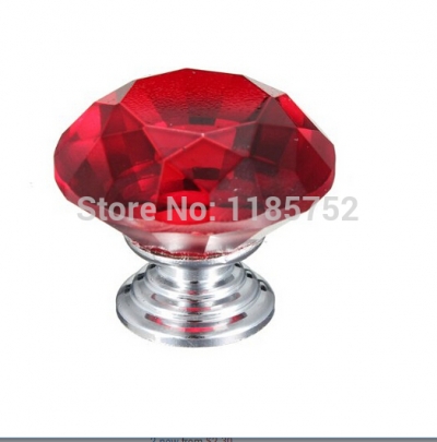 6PCS/LOT 2014 Brand New 30mm Wine Red Glass Crystal Cabinet Pull Drawer Handles For Furniture Glass Handles For Kitchen Door