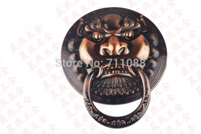 Antique lion head door knocker handle Chinese unicorn beast handle diameter 28CM [Bronzeknob-76|]