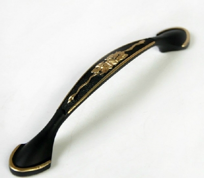 Black Golden Edge Carving Cabinet Wardrobe Knob Drawer Door Pulls Handles 128mm 5.04" MBS253-2