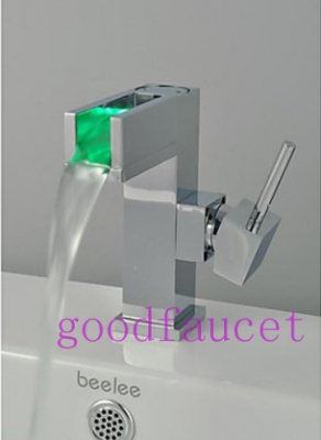 Brass Chrome Finish LED Light Color Changing Bathroom Sink Faucet - Blade Series Basin Vanity Sink Mixer Tap