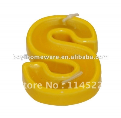 Ceramic letter & number colored candle holders with wax yellow letter S candle wholesale and retail 500pcs/lot shipping discount