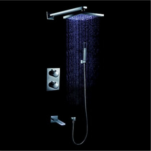 Wholesale And Retail Promotion LED 8" Brass Rain Thermostatic Shower Faucet Shower Mixer Tap Hand Shower Chrome