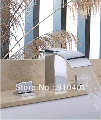 Wholesale And Retail Promotion Luxury Deck Mounted Brass Bathroom Basin Faucet Sink Widespread Dual Handles Tap