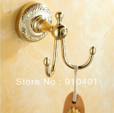 Wholesale And Retail Promotion Luxury Flower Golden Brass Bathroom Kitchen Hooks Dual Robe Towel Clothes Hanger
