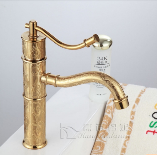 Wholesale And Retail Promotion Luxury Golden Brass Flower Carved Bathroom Basin Faucet Vanity Sink Mixer Tap