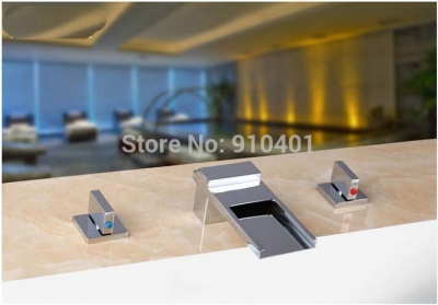Wholesale And Retail Promotion Modern Square Bathroom Waterfall Basin Faucet Dual Handles Tub Sink Mixer Tap