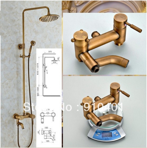 Wholesale And Retail Promotion NEW Antique Brass Wall Mounted Rain Shower Faucet Set Swivel Bathtub Mixer Tap
