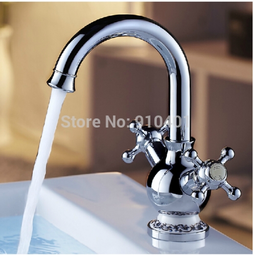 Wholesale And Retail Promotion NEW Chrome Brass Deck Mounted Modern Bathroom Basin Faucet Dual Handle Mixer Tap