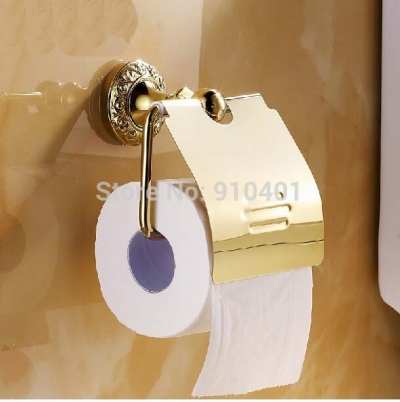 Wholesale And Retail Promotion NEW Luxury Golden Brass Wall Mounted Toilet Paper Holder Tissue Bar With Cover