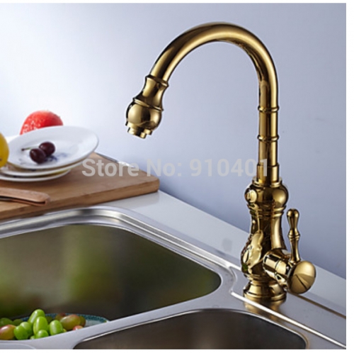Wholesale And Retail Promotion NEW Modern Golden Brass Bathroom Basin Faucet Swivel Spout Vanity Sink Mixer Tap