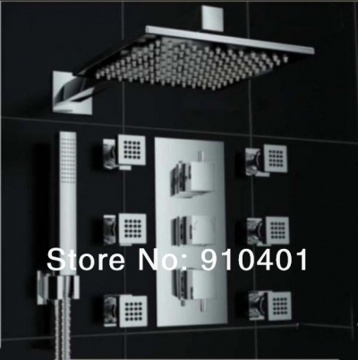 Wholesale And Retail Promotion NEW Thermostatic Large 16" Rain Shower Head + 6 Massage Body Jets + Hand Shower
