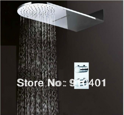 Wholesale And Retail Promotion NEW Thermostatic Waterfall Rain Shower Faucet Set Wall Mounted Shower Mixer Tap