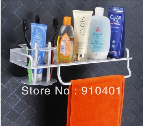 Wholesale Promotion NEW Fashion NEW Wall Mounted Bathroom Shower Caddy Shelf Aluminum Toothbrush Rack Towel Bar
