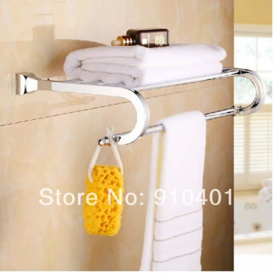 Wholesale and retail Promotion NEW Polished Chrome Brass Bathroom Towel Shelf Towel Rack Holder With Towel Bar