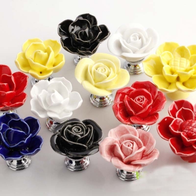 5PCS Handmade New Flower Ceramic Cabinet Cupboard Drawer Knob Pull Handle Wardrobe Drawer Door Handle Pull