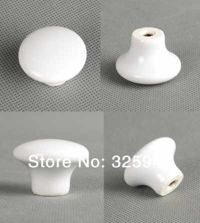 Diameter 32mm European Style Ceramic Round Wardrobe Drawer Single Hole Furniture Cabinet Knobs & Handles Pure White Rural