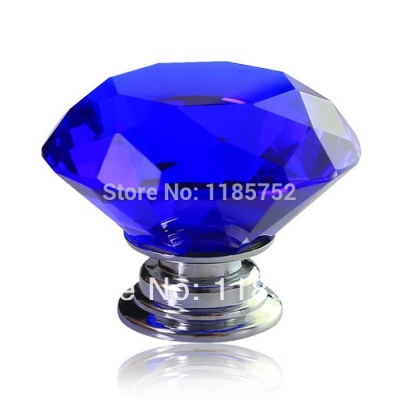 Diamond Shaped Blue Glass Crystal Cabinet Pull Drawer Handle Kitchen Door Knob Home Furniture Knob 1PCS Diameter 30mm