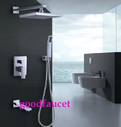 Rain 8" Shower Set Mixer Tap Shower Head Arm Control Valve With Handspray Shower Faucet Set W/ Tub Faucet Chrome