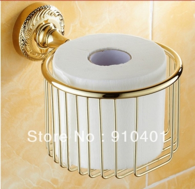 Wholesale And Retail Promotion Bathroom Wall Mounted Golden Brass Toilet Paper Holder Roll Tissue Basket Box
