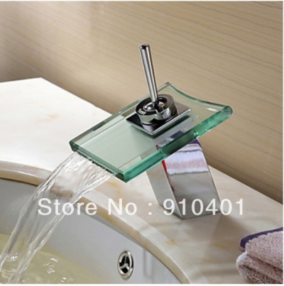 Wholesale And Retail Promotion Chrome Brass Waterfall Bathroom Basin Faucet Glass Spout Sink Mixer Tap 1 Handle