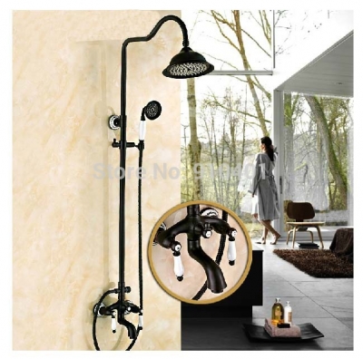 Wholesale And Retail Promotion Elegant Oil Rubbed Bronze Rain Shower Wall Mounted Tub Faucet Ceramic Base Tap