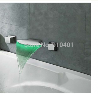 Wholesale And Retail Promotion LED Color Changing Waterfall Bathroom Basin Faucet Dual Handles Sink Mixer Tap