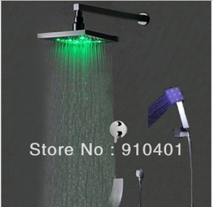 Wholesale And Retail Promotion LED Colors 8" Rain Shower Faucet Set Waterfall Tub Faucet W/ Hand Shower Chrome