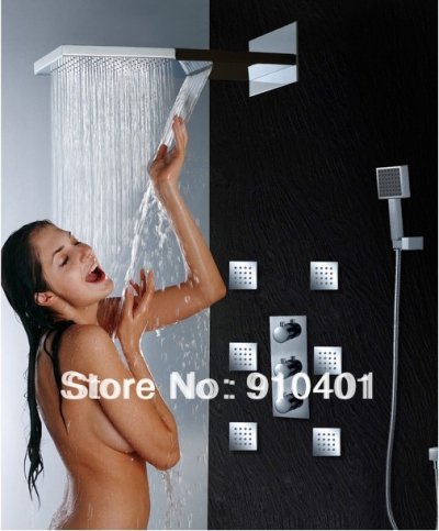 Wholesale And Retail Promotion Luxury Waterfall Rainfall Thermostatic Shower Faucet With Jet Hand Shower Mixer