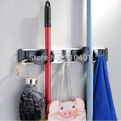 Wholesale And Retail Promotion Modern 2 Position Bathroom Mop & Broom Holder Home Cleaning Tools Hanger W/ Hook