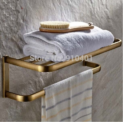 Wholesale And Retail Promotion NEW Antique Brass Wall Mounted Bathroom Shelf Towel Rack Holder With Towel Bar