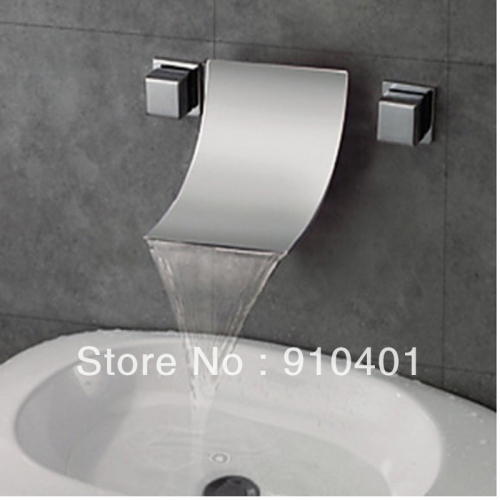 Wholesale And Retail Promotion NEW LED Wall Mount Waterfall Bathroom Basin Faucet Swivel Handle Sink Mixer Tap