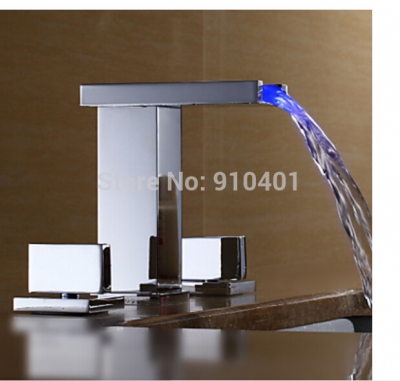 Wholesale And Retail Promotion NEW LED Waterfall Bathroom Chrome Brass Faucet Vanity Sink Mixer Tap Widespread
