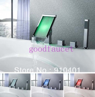 Wholesale And Retail Promotion NEW Luxury Deck Mounted LED Bathroom Waterfall Bathtub Faucet W/ Handheld Shower