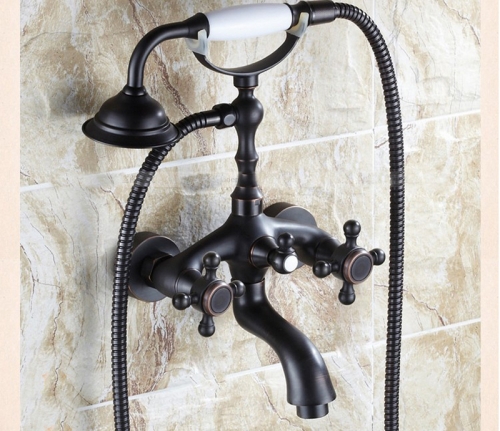 Wholesale And Retail Promotion Wall Mounted Oil Rubbed Bronze Clawfoot Bathtub Faucet Telephone W/ Spary Shower