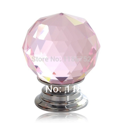 Free Shipping 1PCS Diameter 40mm Sparkle Pink Glass Crystal Cabinet Pull Drawer Handle Kitchen Door Wardrobe Cupboard Knob