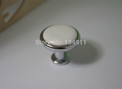 Hot Sale 10pcs Single Hole Chroming and White Ceramic Furniture Closet Cabinet Handles Round Pulls(H:28mm D:30mm)