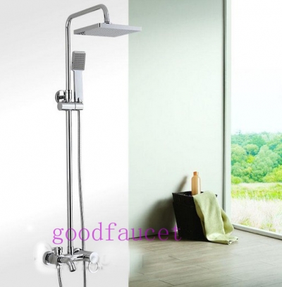 Luxury Bathroom rainfall shower mixer tap set 8" shower head + brass tub faucet set single handle chrome finish