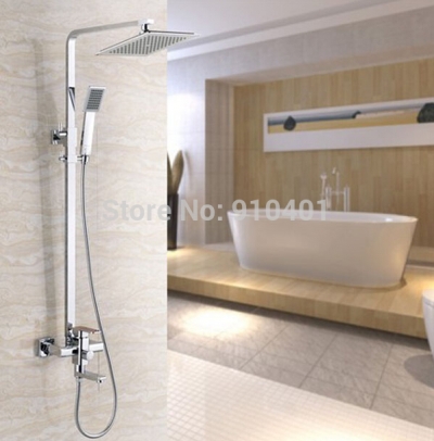 NEW Modern Chrome Brass Rain Shower Faucet Bathroom Tub Mixer Tap W/ Hand Shower