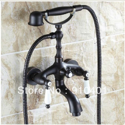 Wholesale And Retail Promotin Oil Rubbed Bronze Clawfoot Shower/ Tub Mixer Faucet + Hand Shower Dual Handles [Wall Mounted Faucet-5211|]