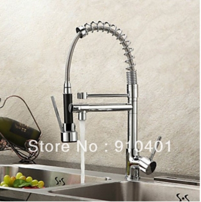 Wholesale And Retail Promotion Chrome Brass Spring Pull Out Sprayer Kitchen Faucet with Two Spouts Mixer Tap