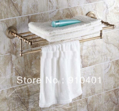 Wholesale And Retail Promotion Luxury Antique Brass Wall Mounted Bathroom Shelf Towel Rack Holder W/ Towel Bar