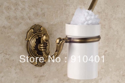 Wholesale And Retail Promotion Antique Brass Art Carved Flower Bathroom Toilet Brushed Holder W/ Ceramic Cup