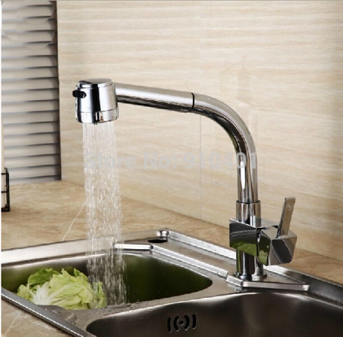 Wholesale And Retail Promotion Chrome Brass Pull Out Kitchen Faucet Dual Sprayer Single Handle Vessel Sixer Tap