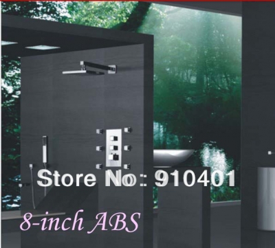 Wholesale And Retail Promotion Chrome Brass Wall Mount 8" Thermostatic Shower Faucet Set 6 Massage Jets Sprayer
