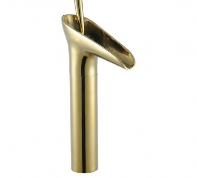 Wholesale And Retail Promotion Luxury Golden Finish Solid Brass Waterfall Bathroom Faucet Vanity Sink Mixer Tap