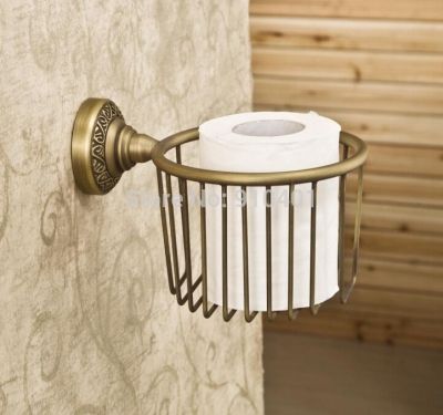 Wholesale And Retail Promotion NEW Antique Brass Bathroom Shelf Toilet Paper Holder Tissue Basket Wall Mounted