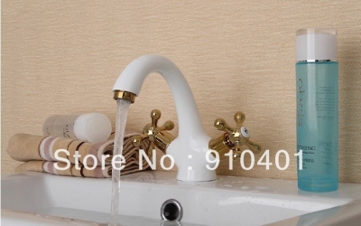 Wholesale And Retail Promotion NEW Euro Style Bathroom Dual Handles Basin Faucet Sink Mixer Tap Polished White